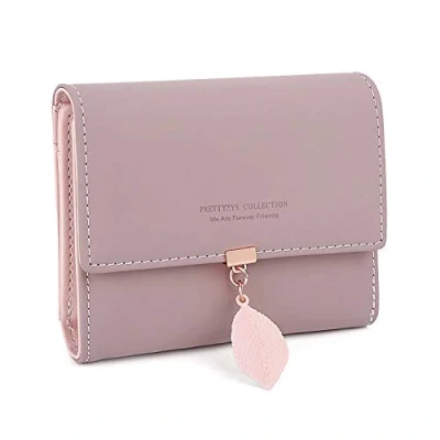 Image de Portefeuille Femme Feuille Exquis Pendentif en PU Cuir, 6 emplacements pour Cartes y Compris 1 fenêtre d&#039;identification Section de Facture et Poche à Fermeture éclair, Mauve Pâle