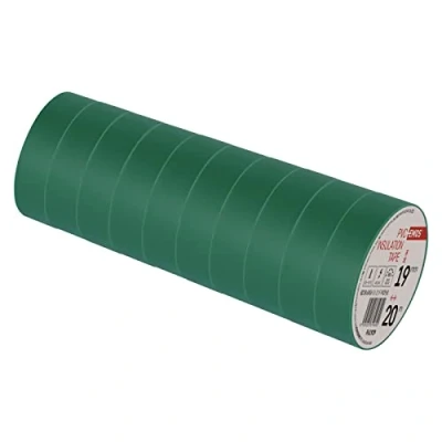 Image de EMOS Lot de 10 rubans isolants en PVC Vert 19 mm x 20 m Épaisseur 0,13 Haute résistance à la tension et plage température d&#039;application Résistant aux UV Connexion étanche Sans tissu textile