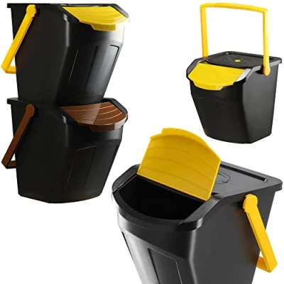 Image de KADAX Poubelles de Tri Sélectif pour une Gestion Efficace la Collecte et du Recyclage des Déchets, Système Séparation Déchets Empilables (2 x 25L)