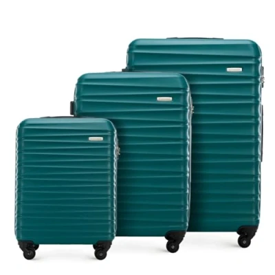 Image de WITTCHEN Valise de Voyage Bagage à Main Cabine Rigide en ABS avec 4 roulettes pivotantes Serrure Combinaison Poignée télescopique Groove Line Set 3 Valises Vert