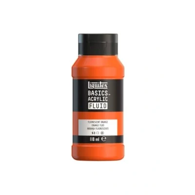 Image de Liquitex 8870423 Basics Fluid Peinture acrylique à consistance fluide, séchage rapide, résistante la lumière, imperméable, base d&#039;eau, Flacon de 118 ml, Orange Fluorescent