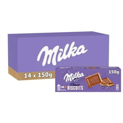 Image de Milka Choco Biscuits Lot de 14 Boîtes Biscuit Nappé Chocolat au Lait Format Familial Pratique pour le Goûter 14x150g
