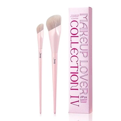 Image de Jessup Pinceau Fond de Teint et Anti cernes Kit,2pcs Pinceaux Maquillages Visage Roses Set Maquillage pour Teint,Poudre,Crème Liquide Synthétiques Qualité Supérieure,T497