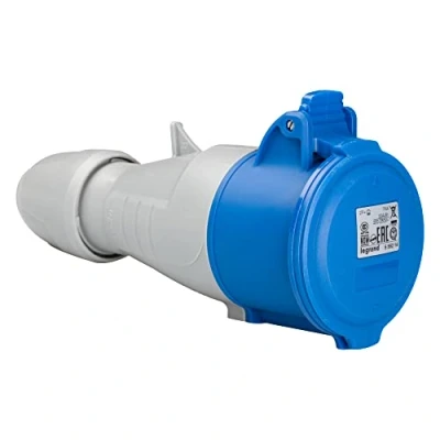 Image de Legrand, Coupleur CEE, 32 A bleu 3 pôles (2P+PE), 6 h (230 V/16 A), indice de protection IP44, IK09, 090106