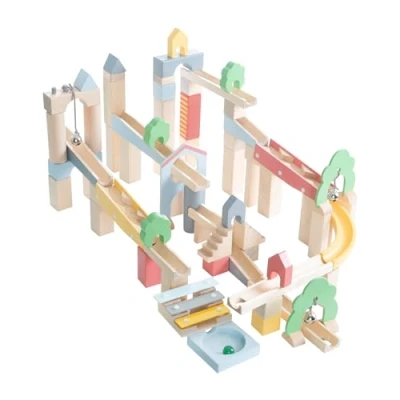 Image de roba Circuit de Billes en Bois 60 Pièces avec Ensemble Construction Paysage 20 Toboggan Effets Sonores et 11 À Partir 3 Ans