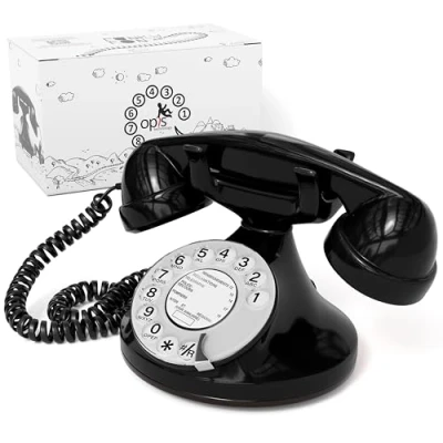 Image de OPIS FunkyFon Cable : Téléphone fixe à cadran rotatif au style des 1920 Neuf