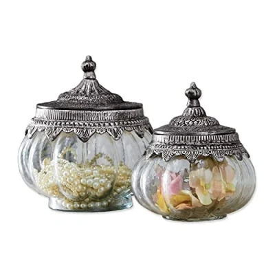 Image de Loberon Lot de 2 boîes en Verre Madelon Verre, Fer H/L/P/D env. 16.5/16 / 16/16 cm Transparent/argenté