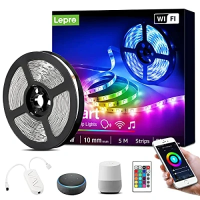 Image de Lepro Ruban LED 5m Wi Fi Connecté Alexa, Synchro Musique 150 SMD 5050, Chambre RGB Contrôlée par Télécommande et APP, Compatible avec Alexa Google Home pour Fête Soirée