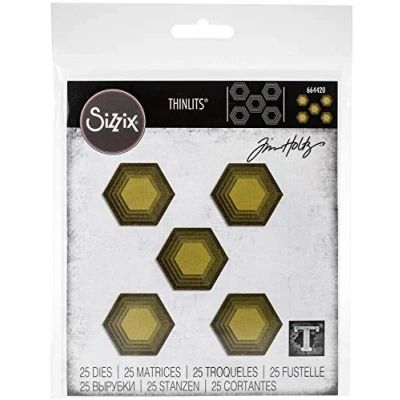 Image de Sizzix Matrice de découpe Thinlits Set 25 Pack 664420 Carreaux Superposés, Hexagones Tim Holtz, Multicolore, Taille unique