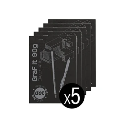 Image de Clairefontaine 96843Cpack Bloc Agrafé GraF&#039;it 80 Feuilles Papier Dessin Croquis Réglure pointillés DOT Détachables A5 14,8x21 cm 90g Couverture Noire Paquet de 5 Blocs