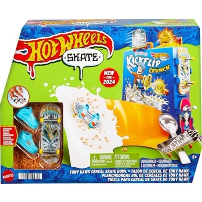 Image de Hot Wheels Coffret Bol De Céréales Skate Tony Hawk avec 1 Fingerboard Exclusif Et Chaussures Amovibles pour Doigts, Rangement Inclus, Jouet Enfant, A Partir 4 Ans, HTP09