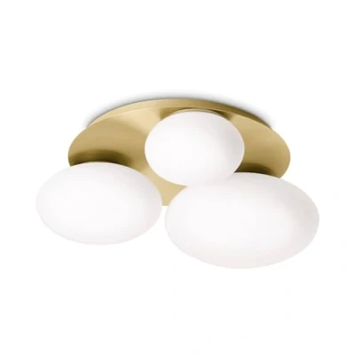 Image de Ideal Lux NINFEA Plafonnier rond à 3 lumières DecoratiGlass Laiton