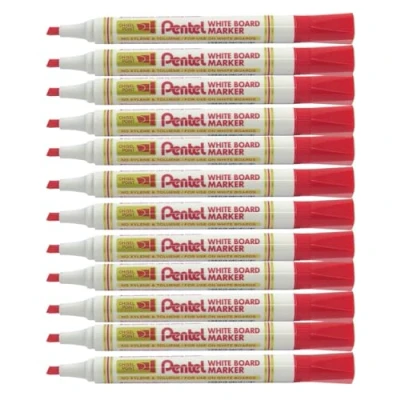 Image de Pentel MW86 B Lot de 12 Marqueurs effaçables pour tableau Blanc pointe biseautée moyenne encre Rouge