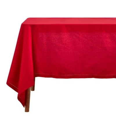 Image de HOMESCAPES Nappe de Table rectangulaire, Linge en Coton uni Rouge 137 x 228 cm