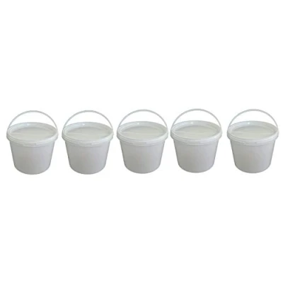 Image de 5 Seau de 3 litres avec Couvercle Blanc, à Lait/Stockage empilable, Miel, en Plastique Approbation Alimentaire, récipients sécurité Vide pour Farine, Eau, pièce