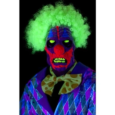 Image de UV Black Light Clown Mask, Multi Coloured, Latex, Overhead, with Hair