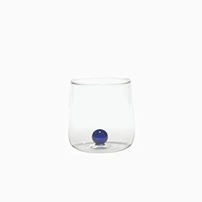 Image de Zafferano Bilia Tumbler en Verre Transparent Fait Main, Décoré d&#039;une Boule de Coloré à L&#039;Intérieur, cl 44 h 90mm d 88mm Set 6 pièces Bleu