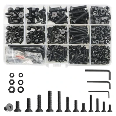 Image de Lot de 747 écrous et boulons assortis (M3/M4/M5), tête plate hexagonale avec rondelles, vis à machine en acier inoxydable clé, clé Allen, assortiment mixte (noir)
