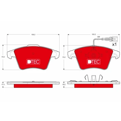 Image de TRW DTEC COTEC GDB1556DTE Jeu de plaquettes frein contact signal d&#039;usure inclus VOLKSWAGEN: Multivan 5 (7HM, Transporter 5, Bus