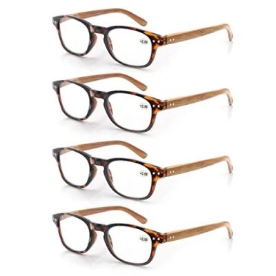 Image de MODFANS Lot de 4 Lunettes Lecture 1.5 Hommes Femme,Lunettes Loupe Monture Leger Branches a Ressort,Lunettes Vue Motif Effet Bois