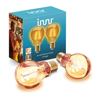 Image de innr E27 WiFi Filament Bulb Vintage, Compatible avec Alexa &amp; Google Assistant, Wi Fi Smart Bulb, LED connectée, Dimmable, 2200K, 2 Pack, WRF 763