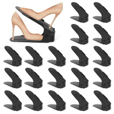Image de XiYee Rangement Chaussure, Support à Chaussures Réglables, Reglable gain de place, Range Chaussure Antidérapant Rack Plastique (Noir)
