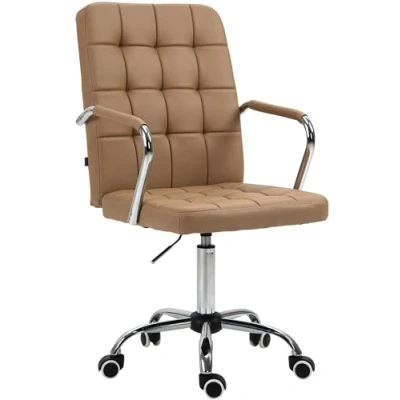 Image de CLP Fauteuil De Bureau Terni Similicuir Ou Tissu I Chaise Assise Et Dossier Rembourrés Piètement Métal Chromé 5 Branches roulettes, Couleur:Brun Clair, Matériel:Similicuir