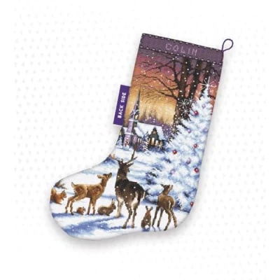 Image de LetiStitch Kit de broderie au point croix Motif chaussette Noël en bois LETI 948