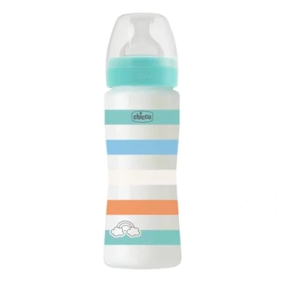 Image de Chicco Biberon Bien Être Débit Rapide, Tétine Physio en Silicone Souple et Doux, Système Anti Colique, Réduit les Régurgitations L&#039;Irritabilité, Plastique de 330 ml, 4 Mois plus, Bleu