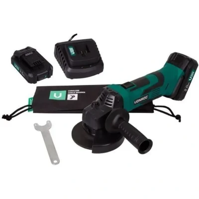 Image de VONROC Meuleuse d&#039;Angle 20V 115mm Sans Fil, Légère et Polyvalente Poignée SoftGrip Coupe &amp; Ponçage Tout Type de Matériaux 2 Batteries 2.0AH Chargeur inclus Disque à découper non