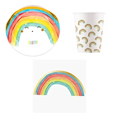 Image de Procos DY10273852 Regenbogen Party Set Small, Assiettes, serviettes et gobelets, Décoration de table, d&#039;anniversaire