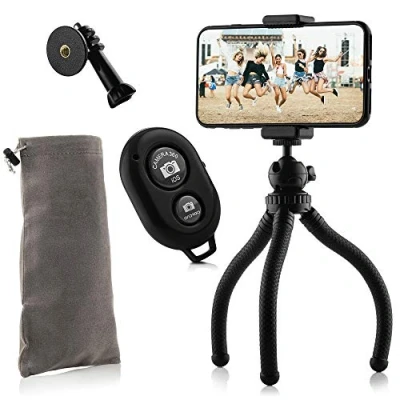 Image de MOJOGEAR Trépied flexible Octopus Vlog KIT extra fort avec support pour téléphone, télécommande Bluetooth, sac et action cam mount Compatible GoPro, smartphone caméra vidéo