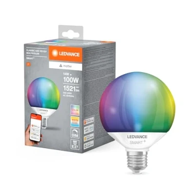 Image de LEDVANCE SMART+ MATT LED lampe, compatible avec Google, Alexa, Apple, White Frost Optics, 14W, 1521LM, E27, Color Light &amp; Light, vocal Control, jusqu&#039;à 20 000 HRs, 1 Pack