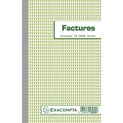 Image de Exacompta Réf. 13280AE 1 Manifold FACTURES 50 feuillets numérotés et autocopiants en 2 exemplaires (1 original + copie) format 210 x 135 mm fabriqué France