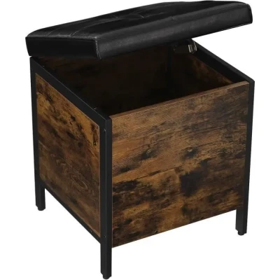 Image de VASAGLE Tabouret, Banc avec Coffre de Rangement, Siège Rembourré, pour Entrée, Chambre, Salon, Cadre en Acier, Montage Simple, Surface PU, Style Industriel, Marron Rustique et Noir LSB50BX