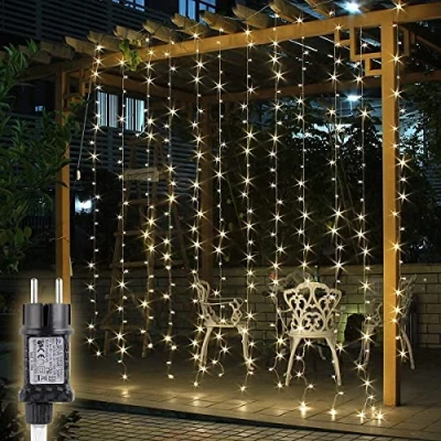 Image de SALCAR 3 * M 300 LEDs Guirlande Lumière Coloré de Noël LED, 8 Effets d&#039;Eclairage, Rideau pour Intérieur Extérieur Décoration Chambre Fenetre Fêtes Party Mariage (Blanc Chaud)