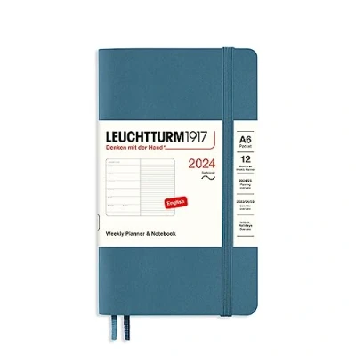 Image de LEUCHTTURM1917 367802 Agenda semainier et bloc notes à couverture souple Format A6 2024, 12 mois, bleu pierre, en anglais
