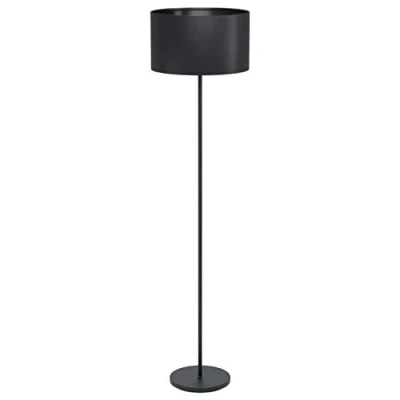 Image de Eglo Lampadaire Maserlo 1, lampe à poser vintage, luminaire salon en acier et textile noir, avec interrupteur pied, douille E27