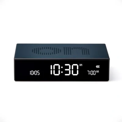 Image de LEXON Flip Premium Réveil réversible et Rechargeable, à écran VA LCD, Faces on/Off, Snooze, Contrôle Tactile, en Aluminium Bleu