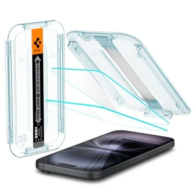 Image de 2 Pack Verre Trempé Apple iPhone 15: Spigen Protecteurs d&#039;écran Duo + Applicateur GLAStR Fit