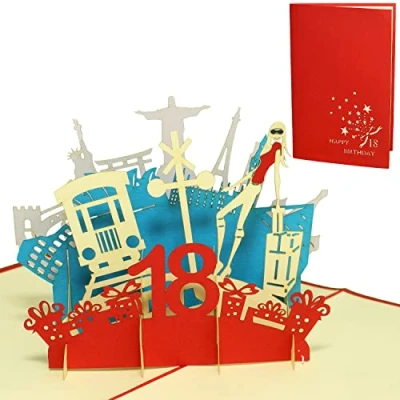 Image de LINPOPUP®, LIN17258, POP UP 3D carte de voeux anniversaire, 18e anniversaire 18 party, fille, rouge, N17