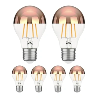 Image de ledscom.de 6 ampoules LED E27, A60, blanc chaud (2600 K), 7,5 W, 839lm, miroir de tête (or rose)