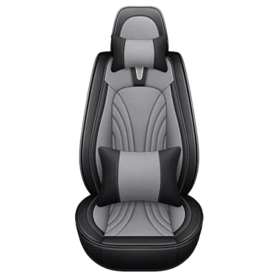 Image de Eunncu Housses de Siège Voiture Universelle Ensemble Complet Siege Auto Universel en Cuir Compatible avec Les Airbags Latéraux Couvre Sieges pour Avant et Arrière, Gris Noir