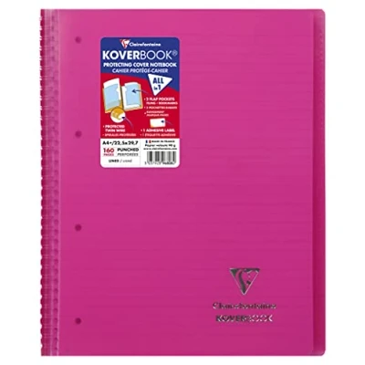 Image de Clairefontaine 596808C Un Cahier à Spirale Koverbook Rose A4+ 22,5x29,7 cm 160 Pages Détachables Lignées avec Marge Papier Blanc 90 g Couverture Polypro
