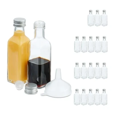 Image de Relaxdays Mini Bouteilles en Verre, Lot de 20, Petites fioles à remplir, 100 ML, Bouchon vis, Transparent/argenté