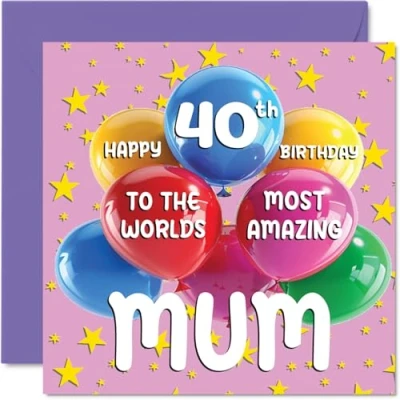 Image de Stuff4 Carte d&#039;anniversaire 40 ans pour maman de la part sa fille et son fils 145 mm x