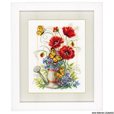 Image de Kit au point compté Arrosoir avec fleurs