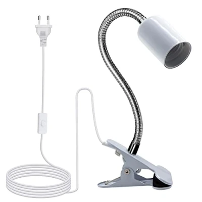 Image de Lampe E27 à Pince,Lampe de Lecture,Lampe Chevet LED,Douille avec Pince350MM Col Cygne,220CM Cable Interrupteur,Clip Base en Métal,Lampe a Pince pour Lit,pour Table,Maquillage
