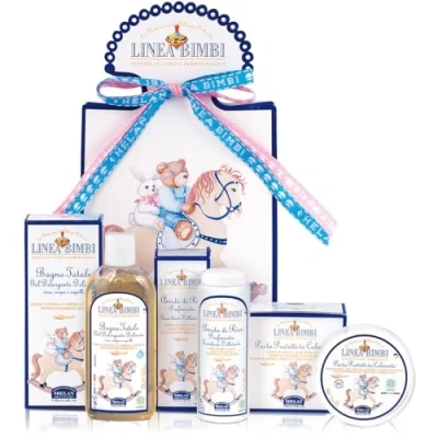 Image de Helan, Linea Bimbi Trousse de Soin Bebe Naissance Shampoing sans Sulfate et Gel Douche Huile Amande Douce 250ml + Talc Poudre 75g Liniment Change Couche 100ml, Cadeau Bain Made in Italy
