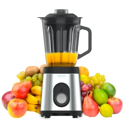 Image de Cecotec Mixeur blender Power Black Titanium 1000 Inox. W, Lame de 6 feuilles revêtues en titane noir, Bol verre fondu d’1,5 L